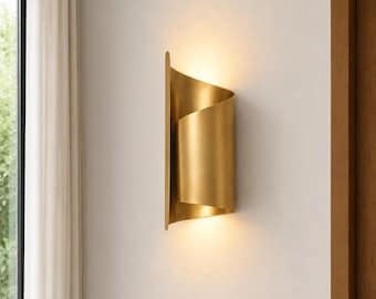 Modern mässingsvägglampa | Skandinavisk böjd lampa | Minimalistisk sminkbordslampa | Modern designerbelysning