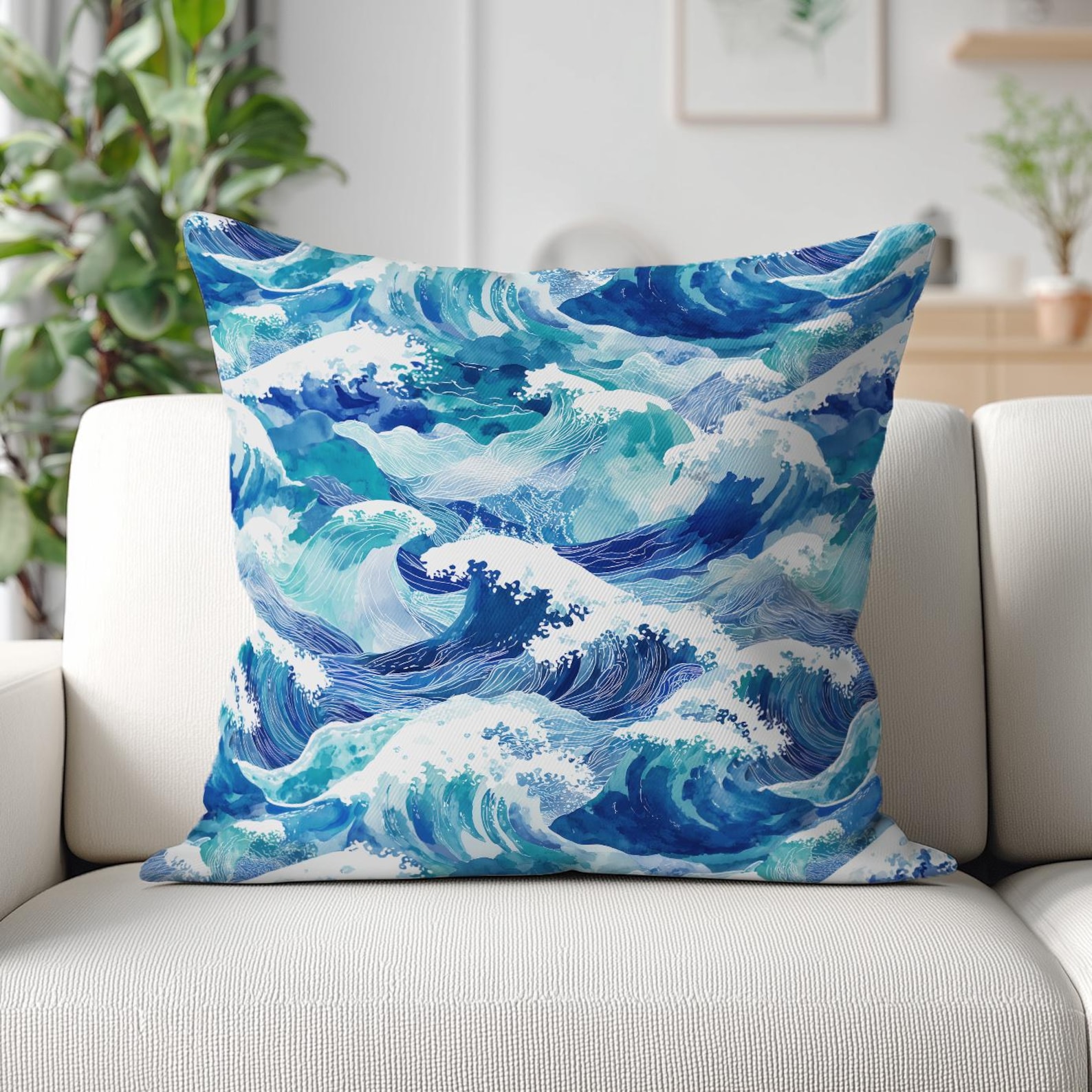 Blue Ocean Waves Pillow Cover