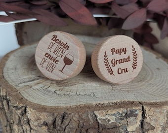 Bouchon de bouteille personnalisé en bois – Cadeau amateur de vin