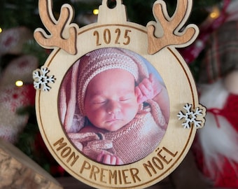 For Family Jolie Boule De Noel En Bois Mon Premier Noel 3D Inflated Effect