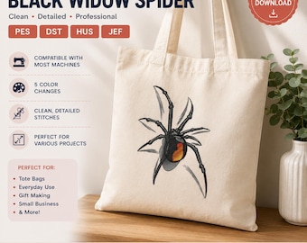 Black widow embroidery design | Gothic spider pattern | Instant download Pes Dst