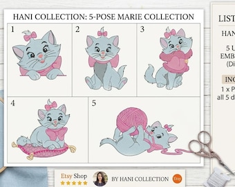 Marie Aristocats Machine Embroidery Design, 5 Poses (Digital Download)