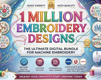 1 Million Embroidery Designs Mega Bundle: Floral, Animals, Alphabets (Digital Download)