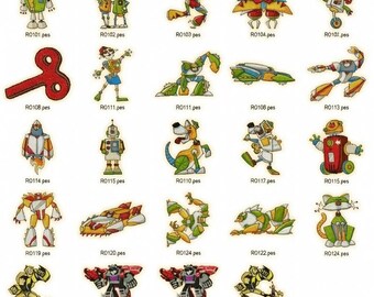 Cartoon Robot Embroidery Designs, Vintage Movie Bots PES Format (Digital File)