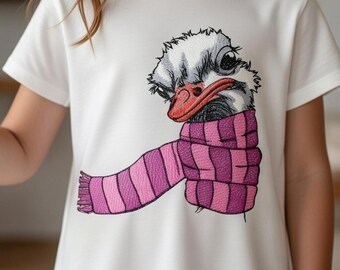 Cartoon Ostrich Embroidery Design, Animal with Scarf (PES, Instant Download