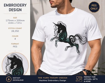 Fantasy Unicorn Embroidery Design, Rearing Horse Machine Pattern (PES)