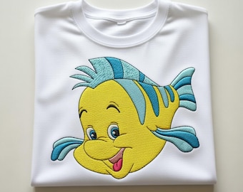 Flounder Embroidery Design Disney Little Mermaid Machine Embroidery Files 3x3 4x4 5x7 6x10 7x12 DST PES Instant Download