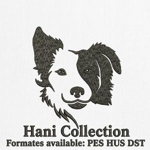 Diseño de bordado de Border Collie / Retrato minimalista de perro en un solo color (bastidor de 4x4)