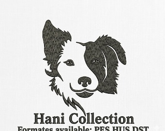 Border Collie Embroidery Design | Minimalist Single Color Dog Portrait (4x4 Hoop)