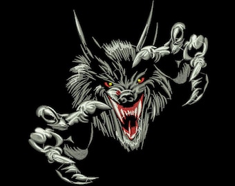 Aggressive Werewolf Embroidery Design, Dark Fantasy Tattoo Style (DST File)