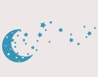 Moon and Stars Machine Embroidery Design, Celestial Crescent Pattern (Digital Download)