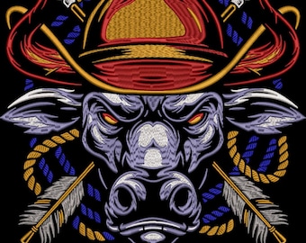 Cowboy Bull Embroidery Design – Western Jacket Back, DST File