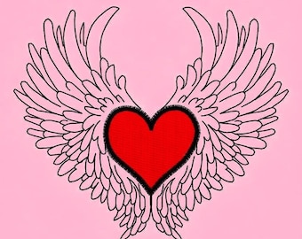 Heart with Angel Wings Machine Embroidery Design (Digital File)