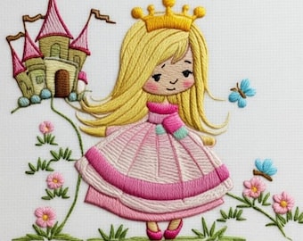 Princess Castle Embroidery Design | Sketch Stitch, 3 Sizes (PES Digital Download)