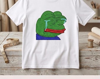 Crying Pep Embroidery Design DST File, Sad Frog Meme Machine Pattern (Digital Download)