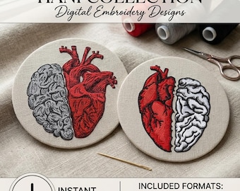 Split Heart Brain Embroidery Design: Medical Science Anatomy Pattern (DST, PES)