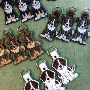Motif de broderie ITH pour porte-clés Border Collie – Onglet pression de race de chien (fichier numérique)
