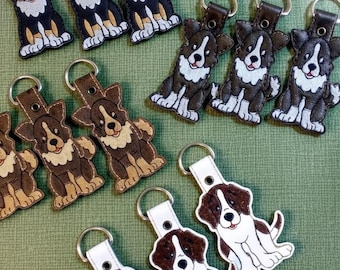 Border Collie Key Fob ITH Embroidery Design – Dog Breed Snap Tab (Digital File)