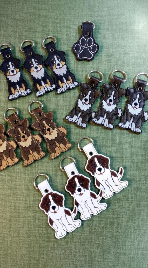 Border Collie Key Fob ITH Embroidery Design – Dog Breed Snap Tab (Digital File)