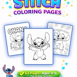 Stitch Coloring Pages for Kids | 62 Cartoon Pages (Instant Download)