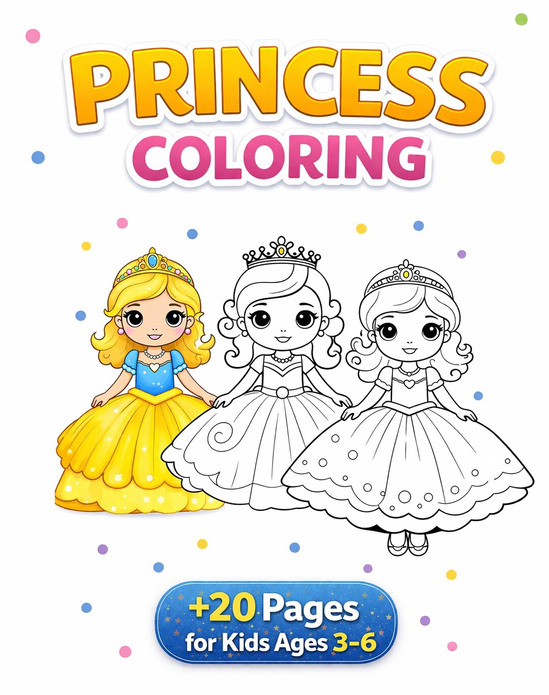 Princess Coloring Pages for Kids Ages 3-6 | 20 Sheets (digital Download
