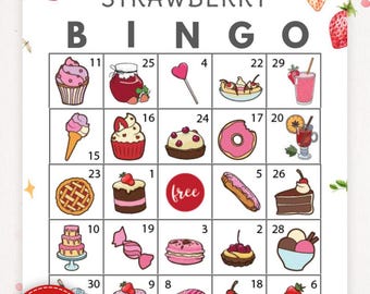 Strawberry Bingo Cards, Summer Party Game, Berry Birthday Activity (Instant Download PDF)