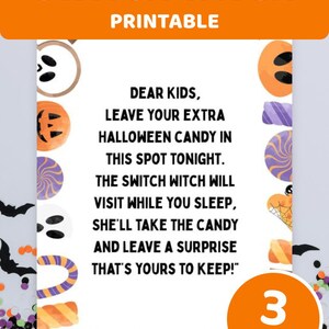Halloweenaktivitet för barn, godisbytes-kit, Halloweenfestlek, utskrivbar häxa med switchar, familjetradition för barn, PDF-nedladdning