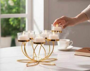 Original Lotus Candle Holder, Table Candle Decor,Metal Candlestick Holder Iron Candle Holders for Romantic Candlelight Dinner