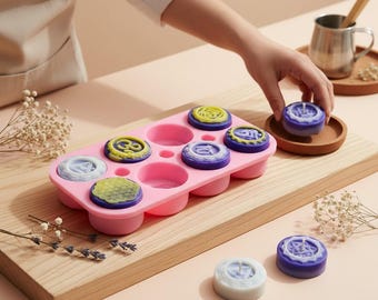 Chakra symbol molds, Meditation Candle Mold, Candle chakra mold silicone ,Soap chakra mold, 8 Cavity Round Casting Mold for Resin,Soap,Wax