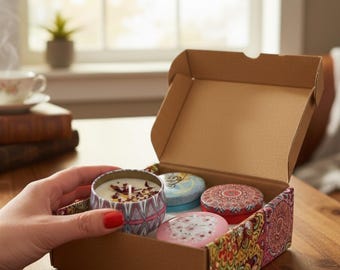 Decortive Gift Box , Soy Candle with dried Flower, Candle and Reusable Tin, Scented Soy Candles Gift Set, Dried Flowers, Aroma Tins (4-Pack)