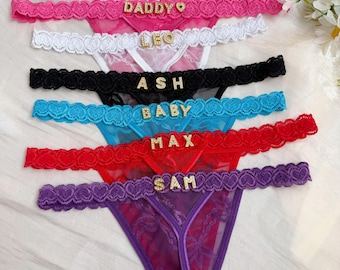 Personalized Thong with Name, Lace Thong,Crystal Name Lingerie,Custom Name Thong,Name G-Strings,Valentine's Day Gifts,Anniversary Gifts.