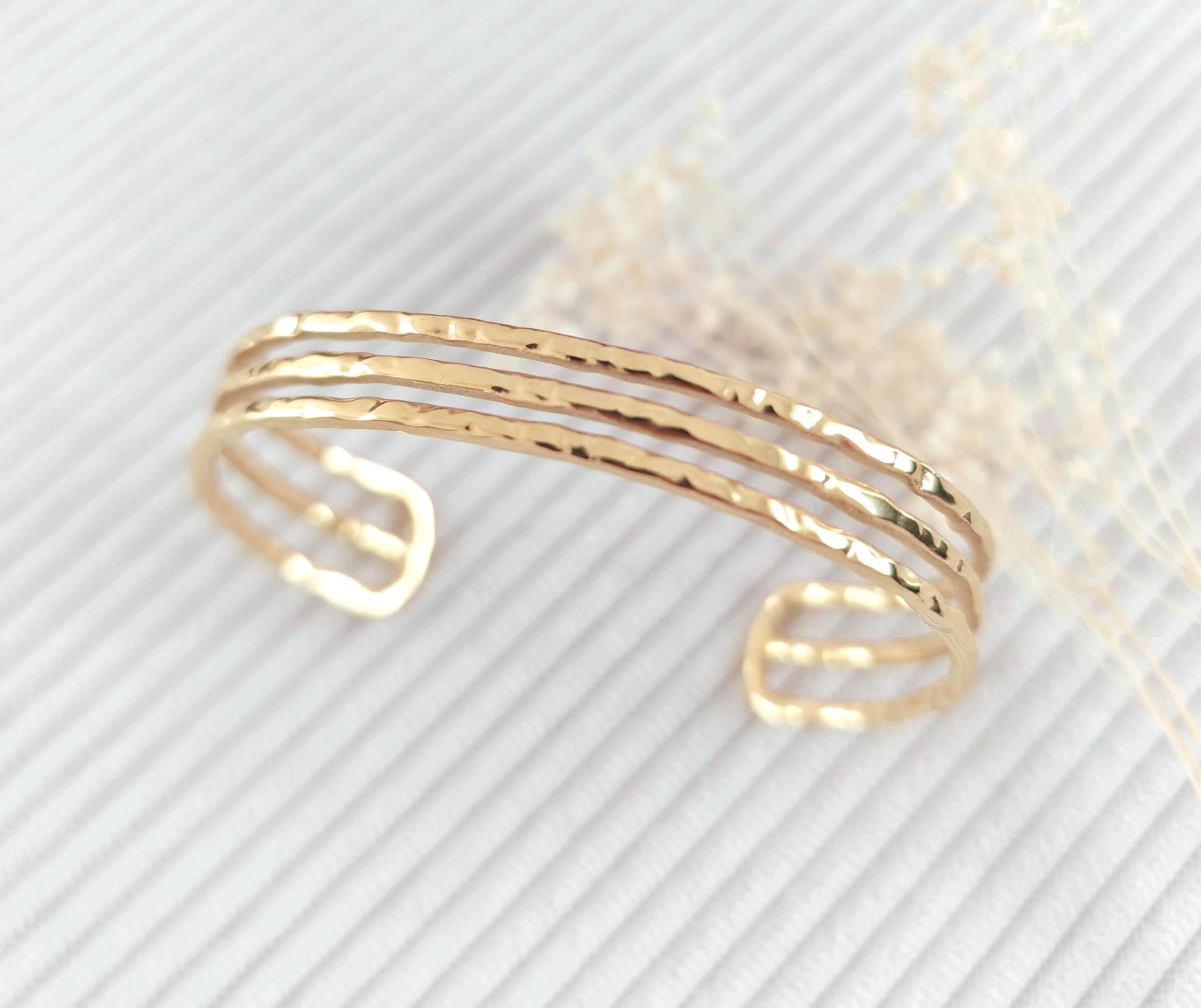 Bracelet Manchette Doré Multi-rangs Pour Femme - Style Jonc Ajouré Imposant - Bijou Fantaisie