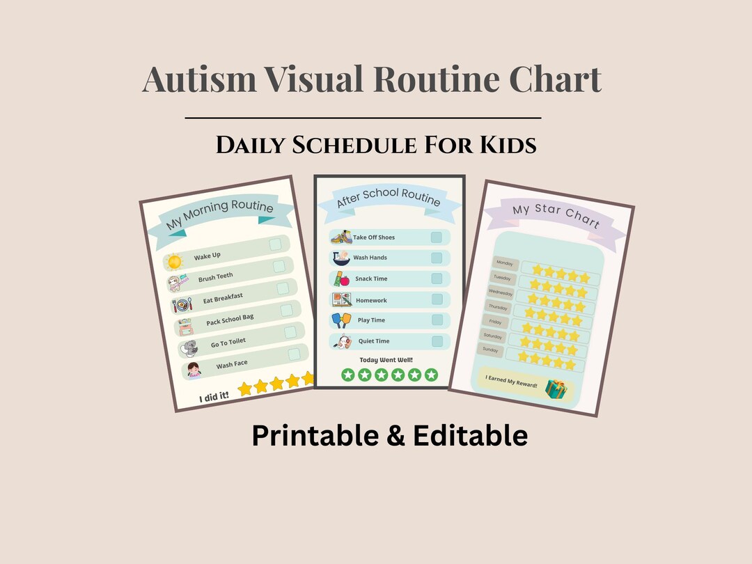 Autism Visual Routine Chart for Kids | Daily Schedule, Star Reward ...