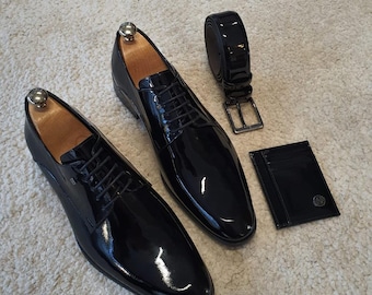 Schwarze Derby-Schuhe aus Lackleder für Herren | Schuhe für festliche Anlässe und Hochzeiten