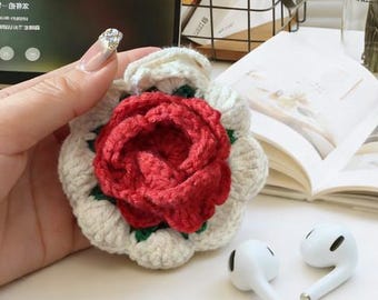 Kit per astuccio per auricolari a forma di fiore all'uncinetto, set fai da te per lavori a maglia con video, regalo per lei
