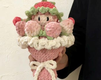 Crocheted Strawberry/Rose Bouquet with Video, Gift for her