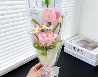 Gift to Mom, DIY Tulip and Rose Bouquet with Pipe Cleaners, Daisies/Lilies of the Valley Craft Flowers with Video