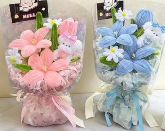 Bouquet cure-pipe pour chiot, bouquet de tulipes, cadeau pour petite amie, cadeau d'anniversaire
