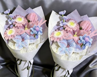 Tulip and Lily Bouquet, Blue/ Purple Pipe Cleaner Flower Gifts