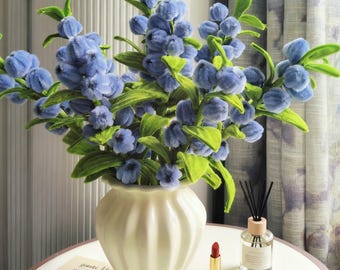 10 Stems of Blueberry Blossoms, DIY Craft Home Decor, Pipe Cleaner Flower Bouquet Kit with Video