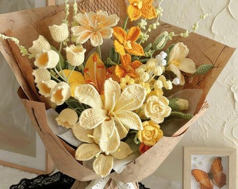 DIY Yellow Bouquet with Video, Teacher's Gift, Crochet Flowers for Beginners