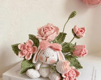 Crocheted Tulip Bunny, Car Interior Air Vent Decor, Crochet Bouquet with Video