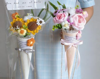 Ice Cream Crocheted Bouquet, Sunflower Bouquet, Graduation Gift