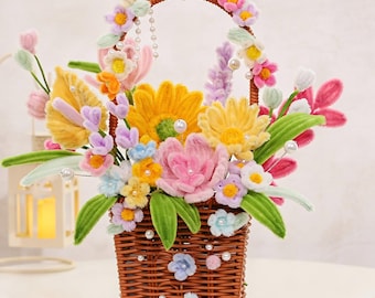 Mother's Day Gift, DIY Pipe Stick Bouquets/Flower Baskets, Craft Flowers Kit with Video