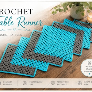 Elegant Granny Square Table Runner Crochet Pattern PDF Farmhouse Table Decor