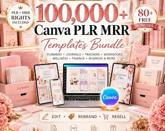Paquete de más de 100.000 plantillas PLR MRR de Canva / Planificadores, diarios y rastreadores editables / Publicaciones de Instagram MRR y PLR / Productos digitales para revender