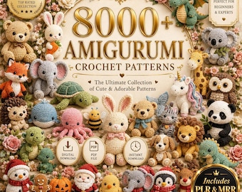 Paquete de más de 8000 patrones de crochet en PDF / Megacolección de patrones de amigurumi / Patrón de peluche ideal para principiantes / Animales adorables / Descarga instantánea