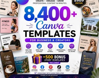 8400+ Canva Instagram & Social Media Templates | PLR MRR Editable Instagramable Template Bundle for Coaches, Small Businesses and Marketers