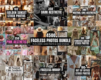 4500+ Faceless Aesthetic Stock Photos Bundle, Instagram Post & Story Templates, PLR MRR Social Media Images, Canva Template kit