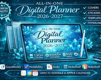 Agenda digital todo en uno 2026 2027 2028 para iPad / Agenda digital diaria, semanal y mensual con hipervínculos para GoodNotes y Notability ADHD